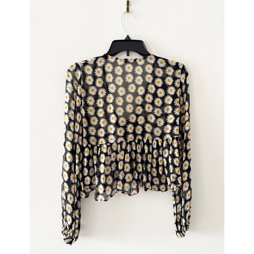Zara Daisy Print Cropped Long Sleeve Semi Sheer Blouse Size XS - Picture 8 of 8